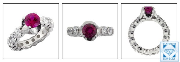 RUBY CZ CENTER ENGAGEMENT RING ETERNITY BAND