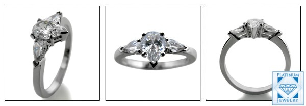 3 Pear Cubic Zirconia white gold Ring