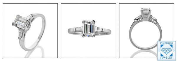 0.75 EMERALD CUT CZ AND TAPERED BAGUETTE ENGAGEMENT RING