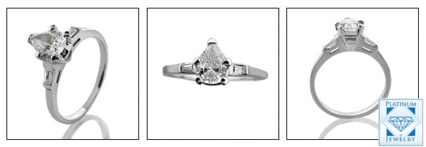 PEAR AND BAGUETTES CZ WHITE GOLD RING