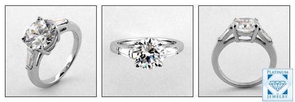 2.25 Carat Round CZ WITH TAPERED CHANNEL SET BAGUETTES/ ENGAGEMENT RING 