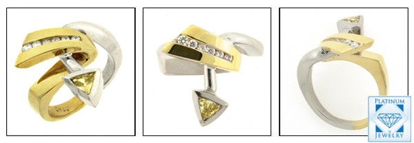 Two tone right hand ring 0.75 canary Triangle cz 