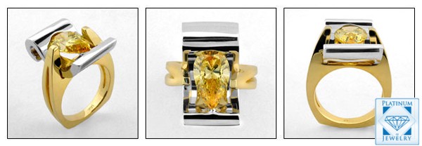 Chic 3 Carat Canary Pear CZ in Two Tone Gold Ring
