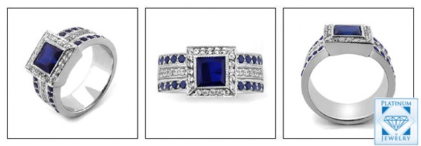 3 views of sapphire cz anniversary ring in 14k white gold
