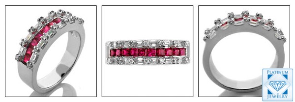 Solid platinum Wedding Band with cz Ruby