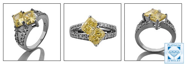 Canary yellow 2 carat total CZ Ring