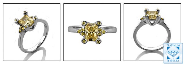 1 Carat Light Canary Yellow Radiant Cut cubic Zirconia Platinum ring