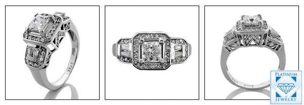 High Quality Cubic Zirconia Princess cut CZ Platinum Ring 