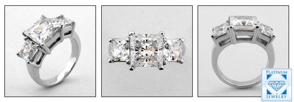 2.5 CT. PRINCESS CZ 3 STONE RING IN WHITE GOLD