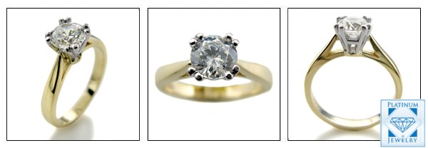 TWO TONE 14k GOLD ROUND 0.75 CARAT CZ SOLITAIRE