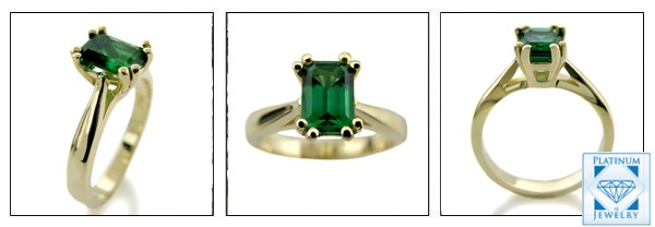 EMERALD CUT CZ YELLOW GOLD SOLITAIRE RING 