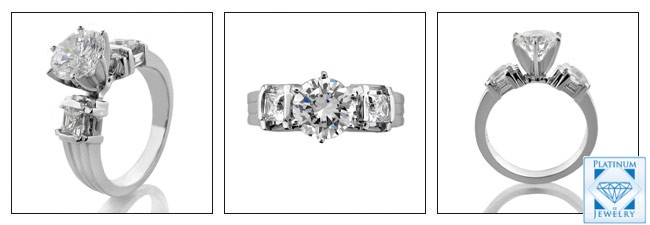 1.5 round cubic zirconia and princess 3 stone ring