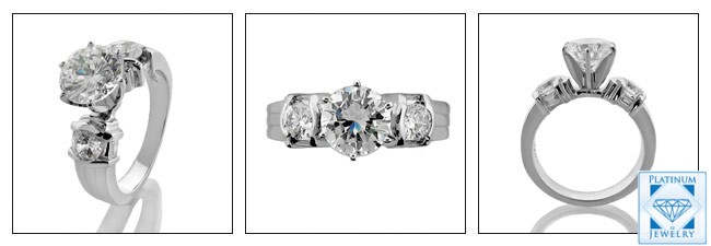 1.5 ROUND CZ 6 PRONG 14k W GOLD 3 STONE RING