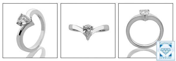 .75 Pear CZ Curved Engagement Solitaire Ring
