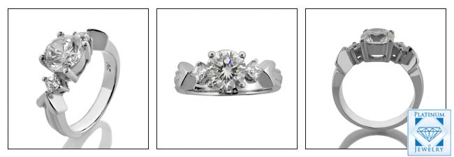 CUBIC ZIRCONIA WHITE GOLD 3 STONE RING