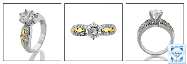 WHITE GOLD YELLOW GOLD ACCENT CZ ENGAGEMENT RING 