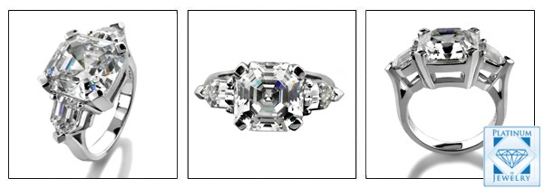 5 Ct . ASCCHER CUT CUBIC ZIRCONIA AND  BULLET CUT  3 STONE RING