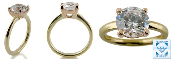 TWO TONE GOLD HIGH QUALITY ROUND CZ SOLITAIRE RING