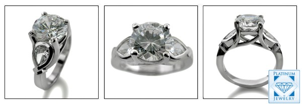 2.25 ROUND CUBIC ZIRCONIA PEAR SIDES 3 STONE RING