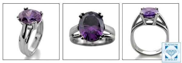4 Carat Oval Amethyst Cz white gold ring