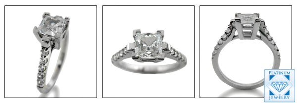 CZ Princess cut Engagement Ring in 14k white gold 