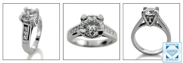 High Quality Round CZ Engagement Ring in 14k white Gold 
