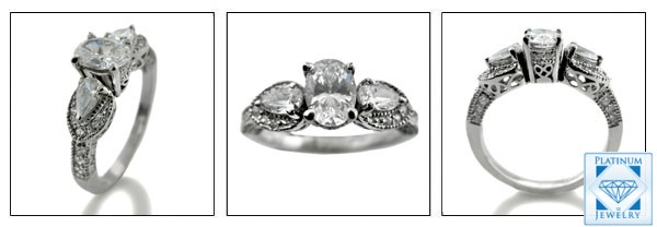 OVAL AND PEAR CZ ESTATE 14K WHITE GOLD RING