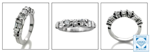 Round and baguettes cz platinum wedding band