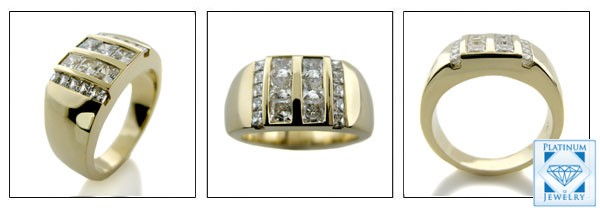 CHANNEL CZ PRINCESS YELLOW GOLD MENS RING