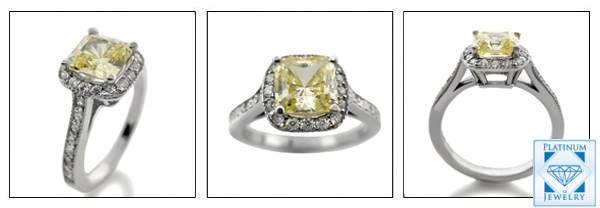 1.25 CANARY CUSHION CUBIC ZIRCONIA WHITE GOLD ENGAGEMENT RING