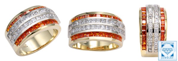 Two Tone Platinum 18k gold princess cz in channel band