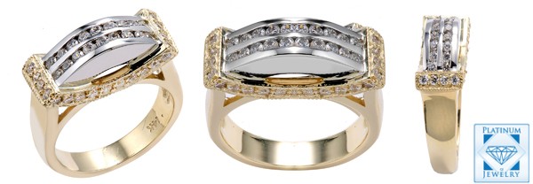  HIGH QUALITY PAVE SET CZ TWO TONE GOLD ANNIVERSARY RING