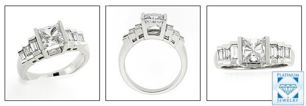 CHANNEL SET 0.75 CZ PRINCESS CUT /Baguette Platinum Ring