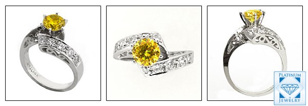 Canary Yellow Platinum CZ Anniversary Ring