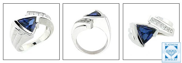 3 Ct . Sapphire Triangle CZ Bezel Channel white gold Anniversary Ring