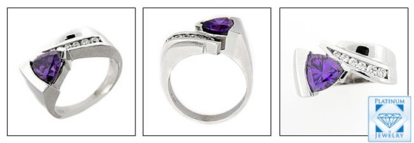 AMETHYST COLOR TRIANGLE CZ 2 CARAT WHITE GOLD RING