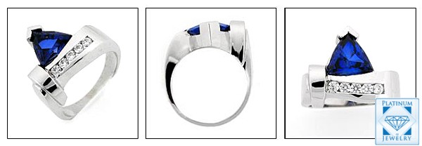 Sapphire Color Triangle CZ Platinum Anniversary Ring