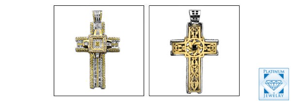  9 CTW CZ TWO TONE GOLD 3 INCH CROSS 