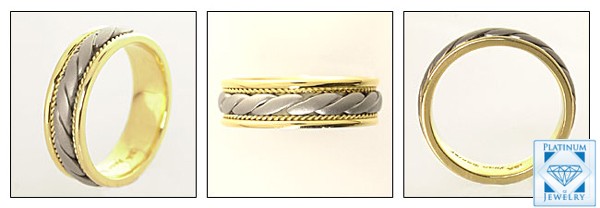 Wedding band for men in two tone 14k gold