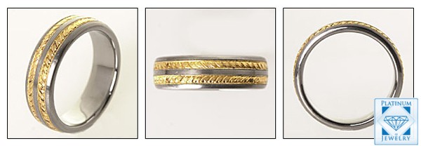 14k two tone gold engraved wedding band for men