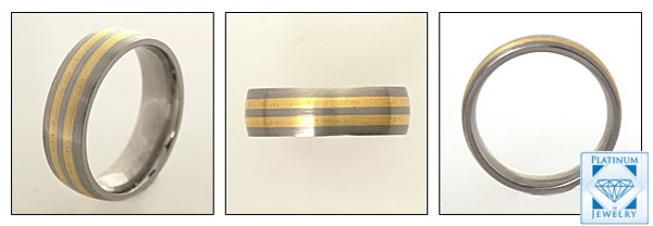 Titanium and Yellow Gold Striped Wedding Band for Men