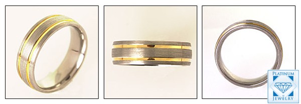 TWO TONE TITANIUM AND GOLD MENS WEDDING BAND