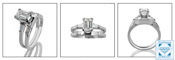 0.75 CZ EMERALD CUT PLATINUM ENGAGEMENT RING & FITTED BAND