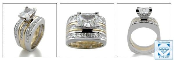 TWO TONE GOLD WITH RADIANT CUT CUBIC ZIRCONIA