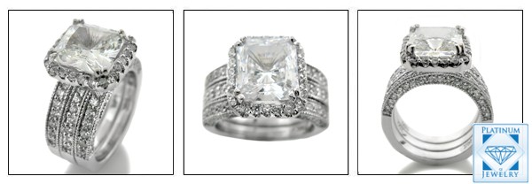 AAA HIGH QUALITY CZ PRINCESS CUT 14K ENGAGEMENT RING WITH TWO BANDS