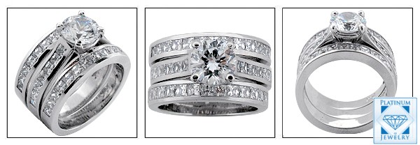 WHITE GOLD CZ ENGAGEMENT RING WITH 2 