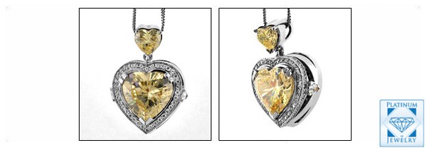 7 CARAT CANARY HEART CUBIC ZIRCONIA WHITE GOLD PENDANT
