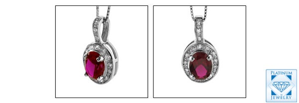 PLATINUM PENDANT WITH 1.5 OVAL RUBY CZ