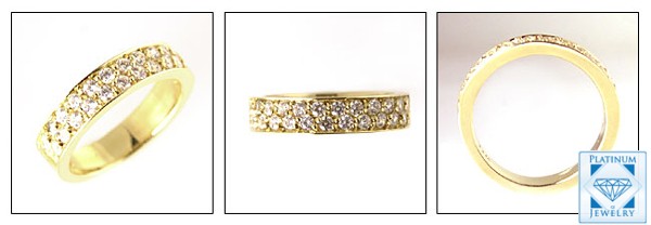 TWO ROWS OF PAVE SET CZ IN YELLOW GOLD WEDDING BAND