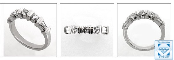 CHANNEL SET BAGUETTE AND ROUND CZ PLATINUM WEDDING BAND